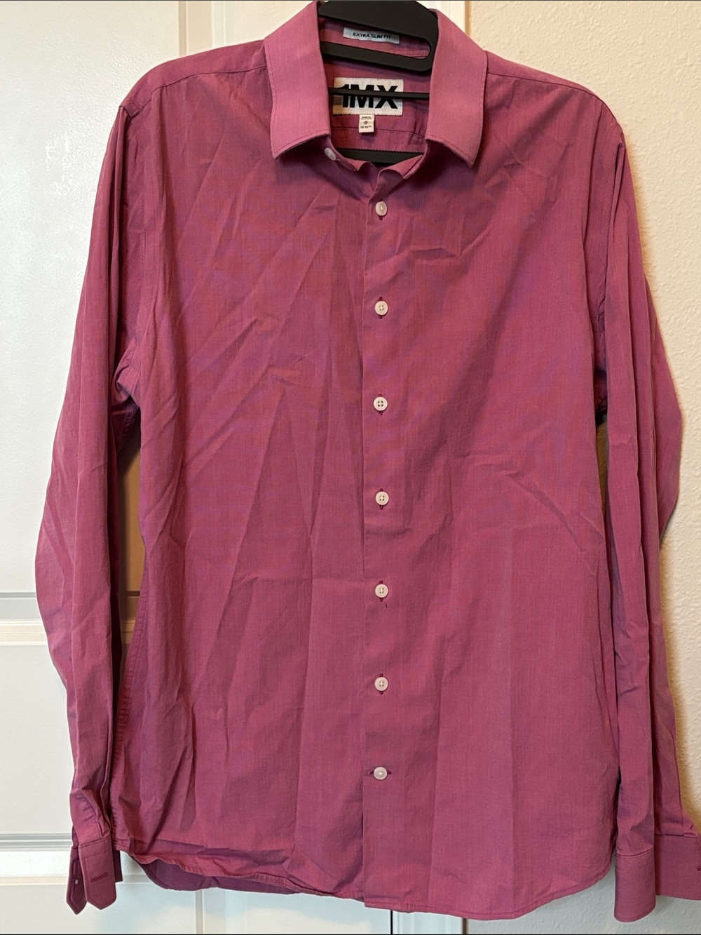 Express 1MX Men's Long-Sleeve Button-Down Shirt - Berry extra slim fit M